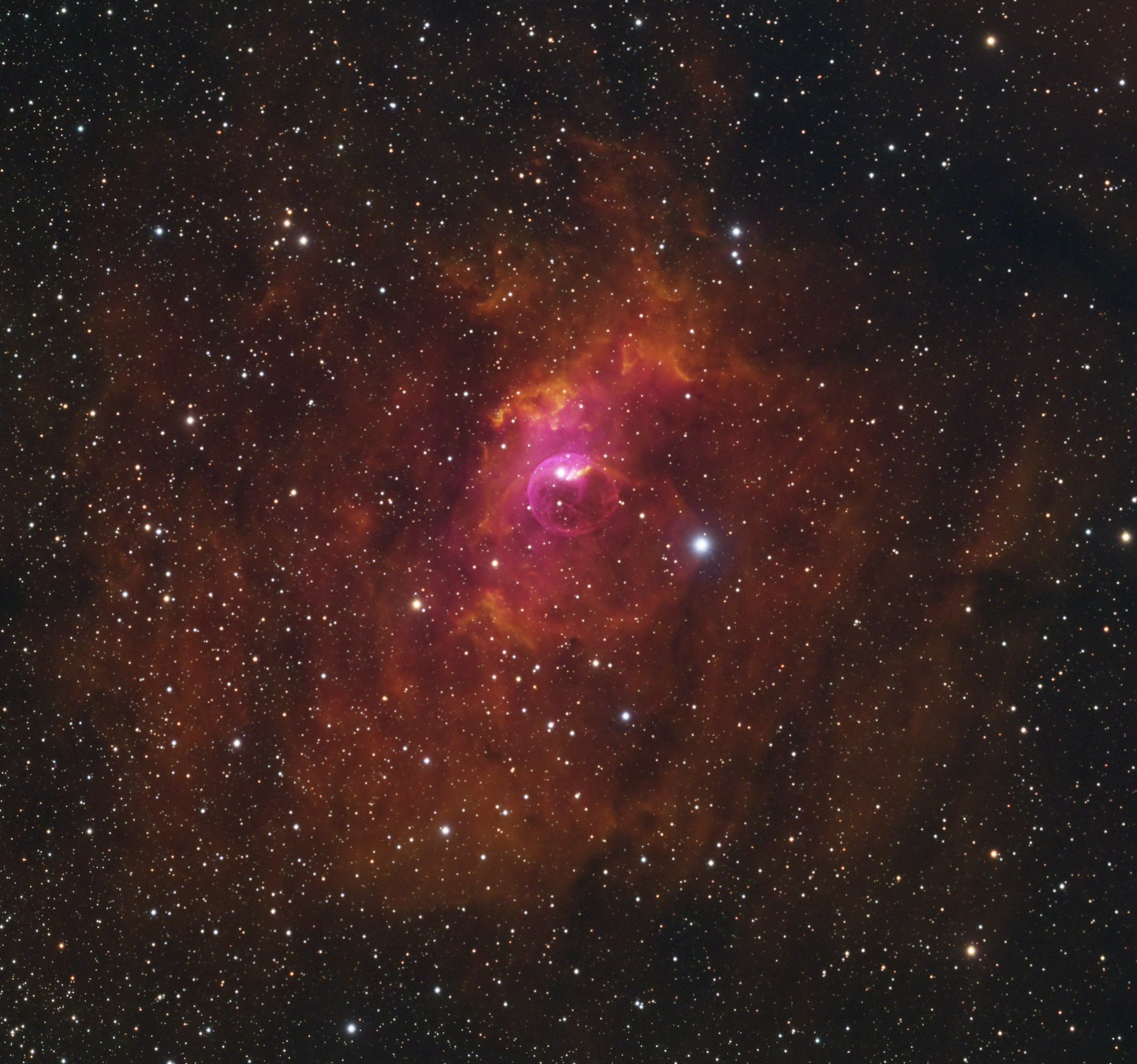 Bubble Nebula, HSO narrowband with broadband stars, crop